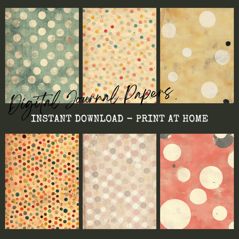 Polka Dot Digital Papers | 36 Junk Journal Background Pages | Printable ...