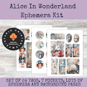 Alice in Wonderland Ephemera Kit - Alice in Wonderland Junk Journal Printable Instant Download
