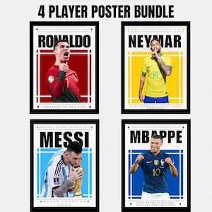 Mbappe Ronaldo Messi Neymar Poster Bundler, Soccer Print, Soccer Gifts, Football Poster, Soccer Wall Art, Bedroom Posters A3 Size Posters