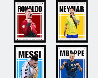 Mbappe Ronaldo Messi Neymar Poster Bundle, Soccer Football Printable Poster, Mid-Century Modern, Uni Dorm Room, Soccer GOATs, Set of 4