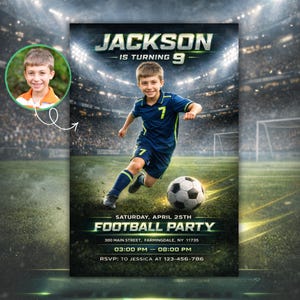 Personalized Soccer Birthday Invitation with Photo, Kids Party Invite, Digital Download