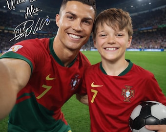 Personalized took a selfie with Ronaldo Soccer Portrait with Autograph – Custom Cr7 Soccer Portrait Gift for Kids & Football Fans