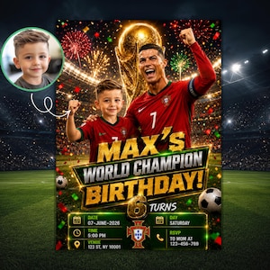 Soccer Birthday Invitation | Football Party Invite with Photo | Stadium Birthday Theme | Personalized Poster | World Cup Style Invitation