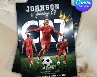 Invito di compleanno a tema calcio / Invito di compleanno di Ronaldo / Invito CR7 / Invito di Ronaldo modificabile / Download immediato / QUALSIASI ETÀ