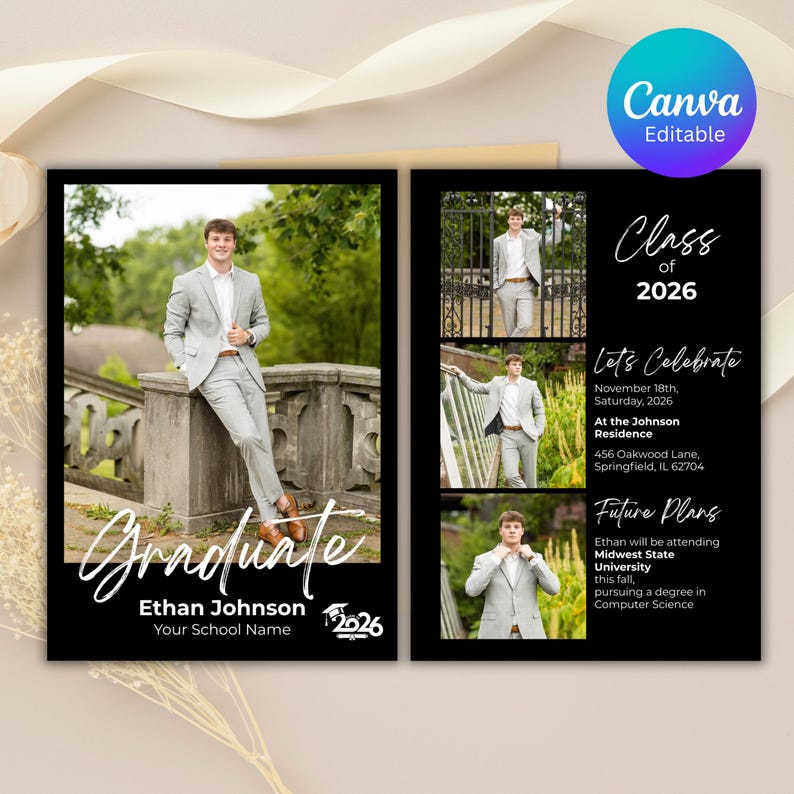 Graduation Invitation 2026 Template, Modern Graduation Announcement ...