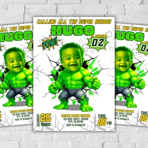 H U L K Birthday Photo Invitation, Custom Photo H U L K, Cartoon Face H U L K, personalized H U L K Portrait