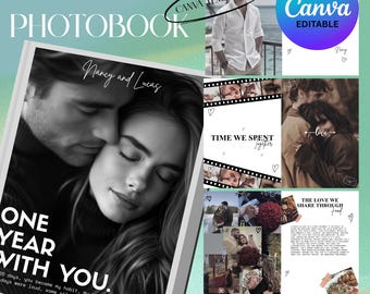 Couple Photo Book Canva Template | Anniversary Gift for Him or Her | Personalized Scrapbook Album | Wedding, Engagement & Romantic Keepsake