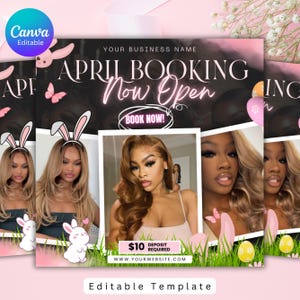 April Booking Flyer, Spring Booking Flyer, Easter Flyer, April Hair, Spring Books Open, April Book Now, April Lashes Nails Braid Wig Flyer