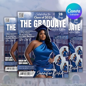 Magazine Cover Graduation Invite, DIY Flyer Template Design, Graduation Event, Class of 2025 Graduates, Premade Graduation Celebration Flyer