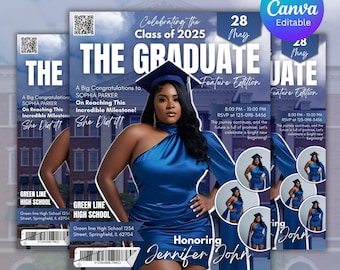 Magazine Cover Graduation Invite, DIY Flyer Template Design, Graduation Event, Class of 2026 Graduates, Premade Graduation Celebration Flyer