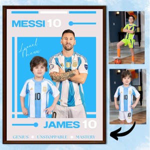 Personalized Lionel Messi poster with my photo to print in A3 size. Personalized soccer gift Customize Poster