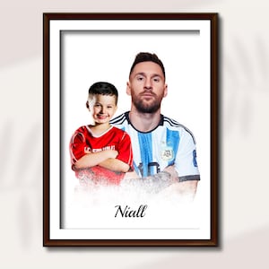 Personalized Lionel Messi poster with my photo to print in A3 size. Personalized soccer gift Customize Poster
