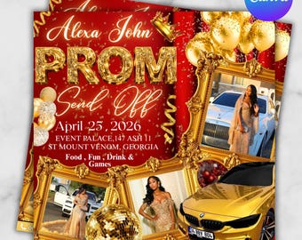 Elegant Prom Send Off Flyer, Red & Gold, DIY Prom Flyer, Prom Send Off, Prom Send Off Event, Canva Editable (Digital Download)