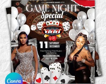 Game night invite, girls night, birthday, editable, digital download