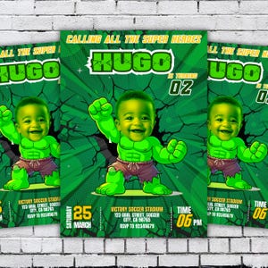 H U L K Birthday Photo Invitation, Custom Photo H U L K, Cartoon Face H U L K, personalized H U L K Portrait