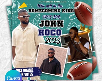 Homecoming King flyer, Homecoming Queen Flyer, homecoming campaign flyer, Vote Homecoming, HOCO Flyer, Vote for me Flyer, Canva Editable