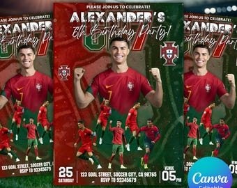 Invitación de cumpleaños de Cristiano Ronaldo: Fiesta de fútbol, temática de CR7 (Descarga digital, editable en Canva)