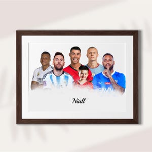 Personalized poster of Messi, Cristiano Ronaldo, Haaland, Mbappe and Neymar with my photo to print in A3 size Customize Poster