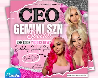 CEO Birthday Flyer, CEO Birthday Sale, Gemini Birthday Flyer, CEO Birthday Special Flyer, Hair Stylist, Lash Tech, Nail Tech, Esthetician