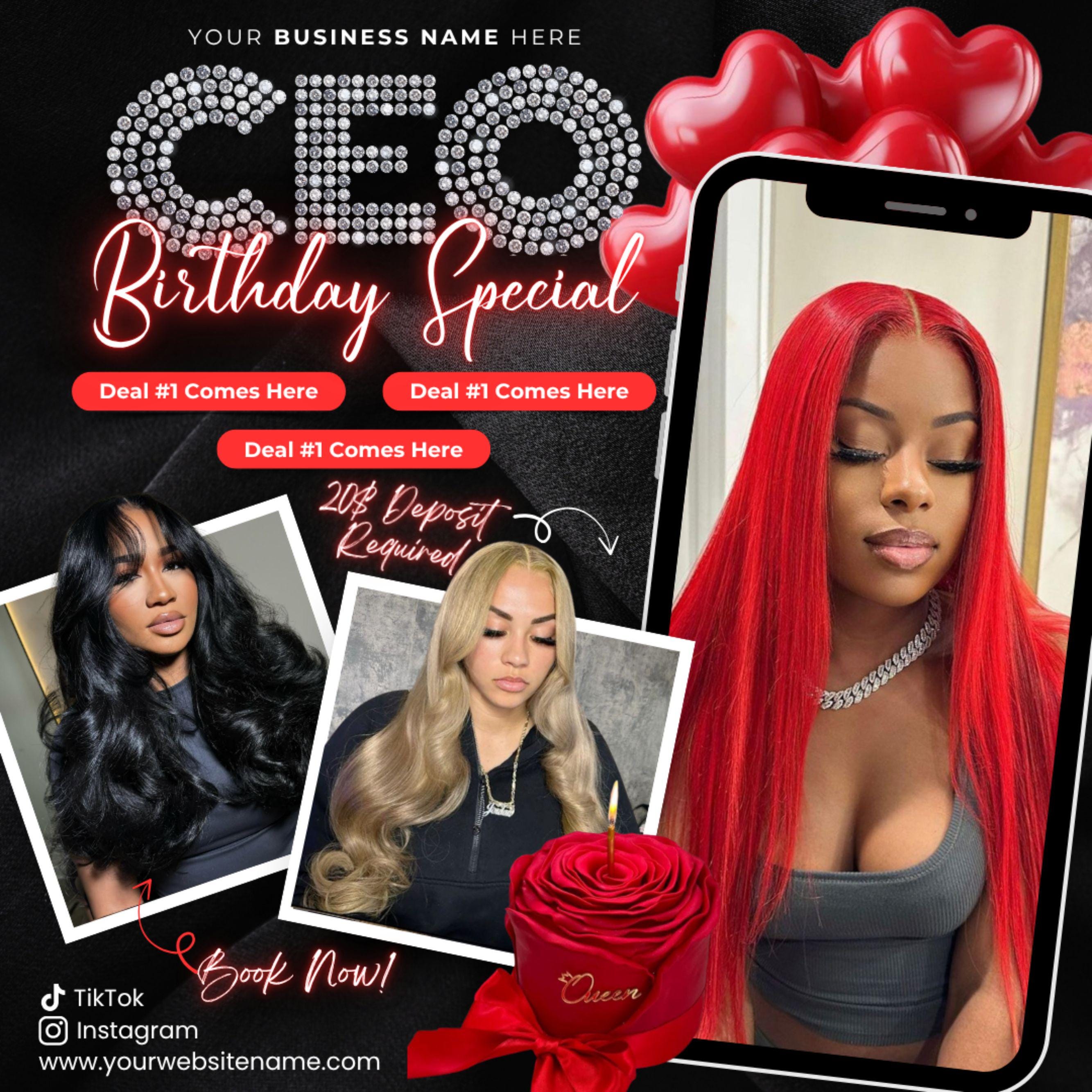 CEO Birthday Specials Flyer, CEO Birthday Sale, Birthday Flyer, Hair ...