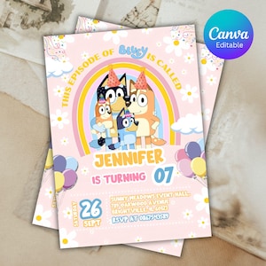 Editable Blue Dog Birthday Invitation | Kids Boy Party Invite | Canva Template for Digital Download | Girl Party Invite
