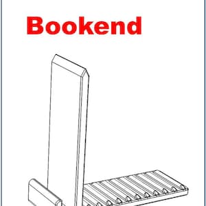 Peut inclure: Un dessin au trait noir et blanc représentant un serre-livres en forme de L avec une base nervurée. Le texte "TOP" Secret Bookend est imprimé en rouge en haut de l'image. L'objet présente un support vertical et une base horizontale rainurée.