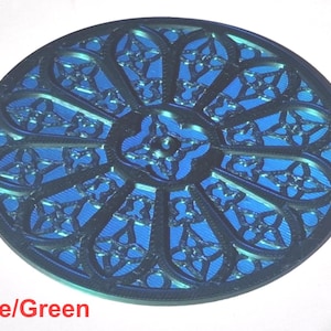 Gothic Rose Window Coaster: Linköping Cathedral Design from 13th century  Sweden, with scintillating colors. Text on back might be added.