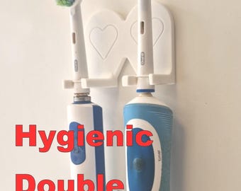 Dual Electric Toothbrush Holder, Ventilated Double Stand, Heart Design Brush Dock, Couples Bathroom Organizer, Two Slot Drying Rack, PLA