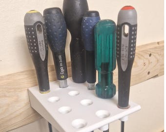 Large Screwdriver Holder Wall Mount, Space Saving Tool Rack, Din Rail Mounted Organizer, 3D Workshop Storage, Modular Garage Shop Tray