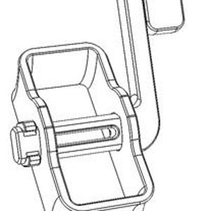 May include: A black and white line drawing of a manual hand crank mechanism. The device features a rectangular housing with a central horizontal slot, a side-mounted knob, and an upright handle with a rectangular grip for manual operation.