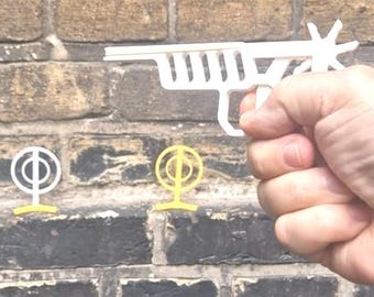 3D Printed Rubber Band Gun With Targets, Plastic Pistol Shooter Toy, Kids Pretend Play Launcher, Fun Desk Office Shooting Game, Boys Gift
