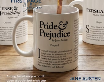 Tazza "Orgoglio e pregiudizio" di Jane Austen / Regalo letterario per amanti dei libri / Tazza da caffè per amanti dei libri