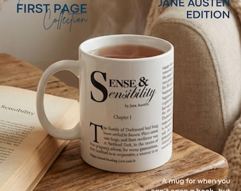 Tazza con prima pagina di Ragione e sentimento di Jane Austen - Regalo letterario, tazza da caffè da libro