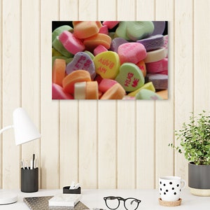Valentine&#39;s Candy Heart Art Print, Valentine decor, fun cute valentine decoration, galentines gift, valentine&#39;s photograph