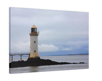 Canvas Wall Art: Lighthouse Photo;  Ireland Ocean Artwork, Waterviews Photography, Tarbert Lighthouse Print, Irish Coastal Decor