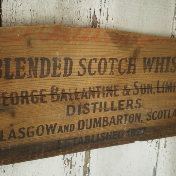 Vintage Antique Scotch Whisky Wood Crate Sign