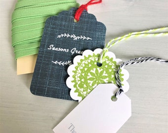 Christmas ribbon and gift tags | Green grosgrain | Chalkboard gift tag - 3 gift tags + 5m of ribbon