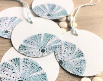 Sea urchin gift tag with cotton twine - Blue sea urchin - Round Gift Tag - Favour Tags - Scrapbooking - Crafting | Set of 10 - GT62