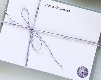 NC156: Personalised Flat Note Cards | Purple Sea urchin note cards | Nautical note cards | Shellfish note cards | Stationery sets of 10