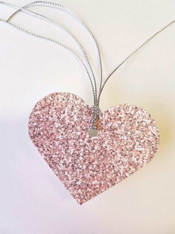 Faux Glitter, Dusty Rose-Gold Gift Tags - Heart gift tag - Bridesmaid favors - Scrap booking- Bridal Shower - Gift under 10 - Set of 10