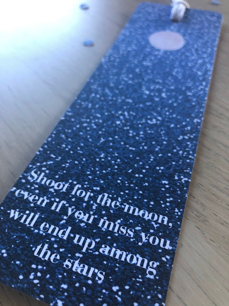 Set of 2: Shoot for the Moon bookmarks, book accessory, starry night, moon and stars bookmark, gift under 20 dollars, reading is great image 5