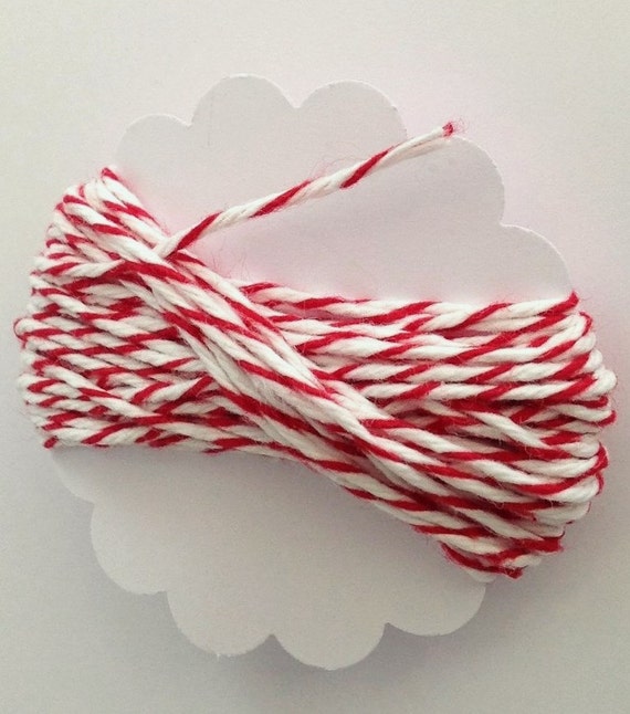 5m Red Divine Twine - 5.4 yds cherry red & white striped cotton string - gift wrapping supply - baked goods - goody bag