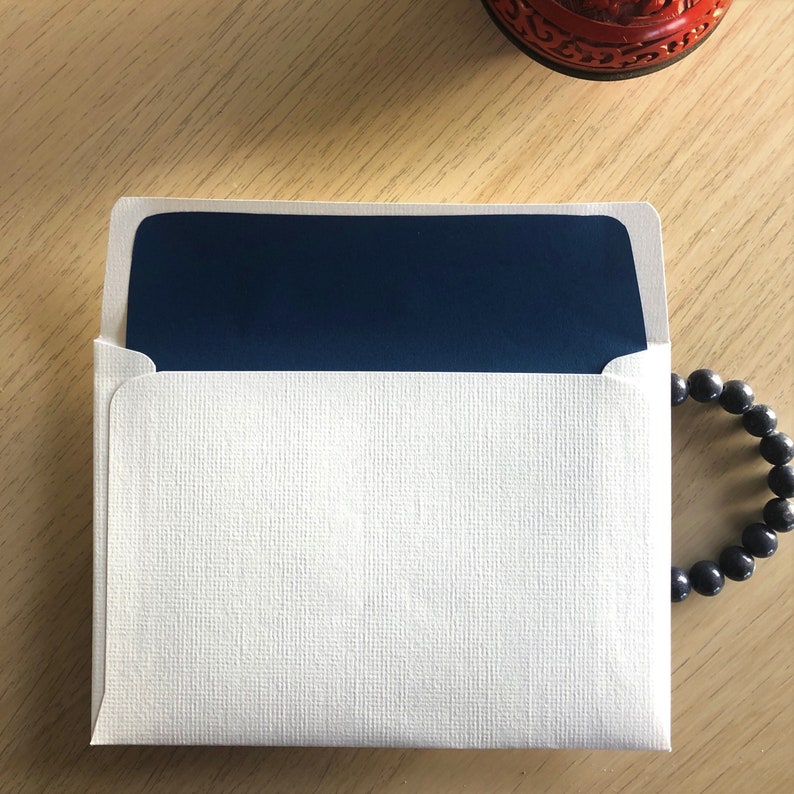 Navy Blue Lined Envelopes Dark Blue Envelope liners Navy Blue Eco-friendly White envelopes lined in navy blue Set of 10 image 1