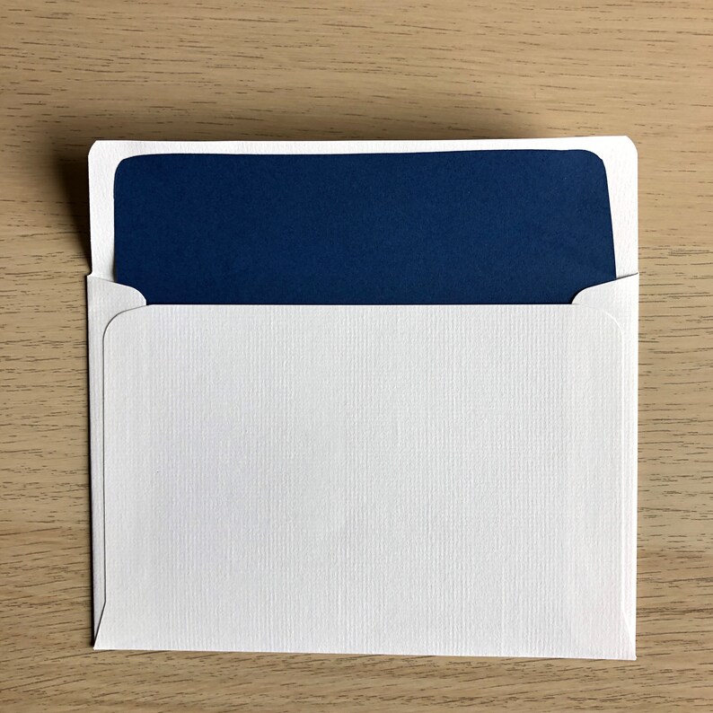 Navy Blue Lined Envelopes Dark Blue Envelope liners Navy Blue Eco-friendly White envelopes lined in navy blue Set of 10 image 3