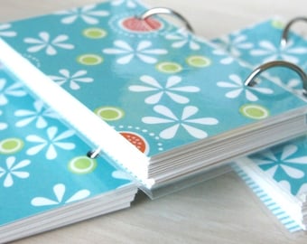 Turquoise Note Book with floral pattern - Double sided interchangeable covers | Blue and White Stripes Flowers green|white|orange.