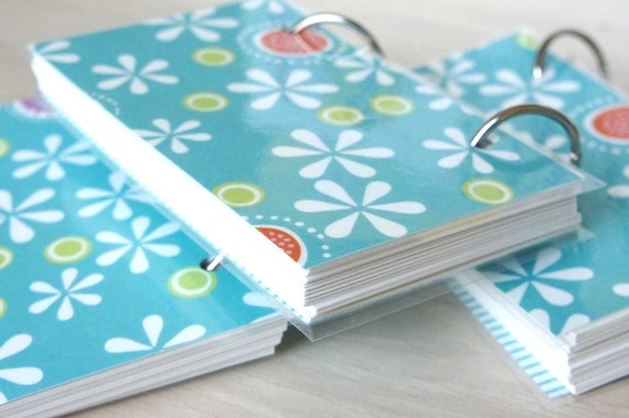 Turquoise Note Book with floral pattern - Double sided interchangeable covers | Blue and White Stripes Flowers green|white|orange.
