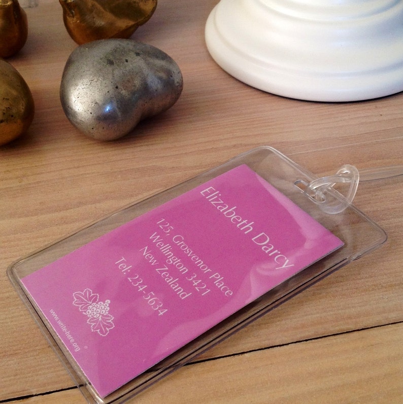 Personalized LuggageTags, Lavender, Mauve, Purple, Leaf Motif, Pink, Set of 2 image 4