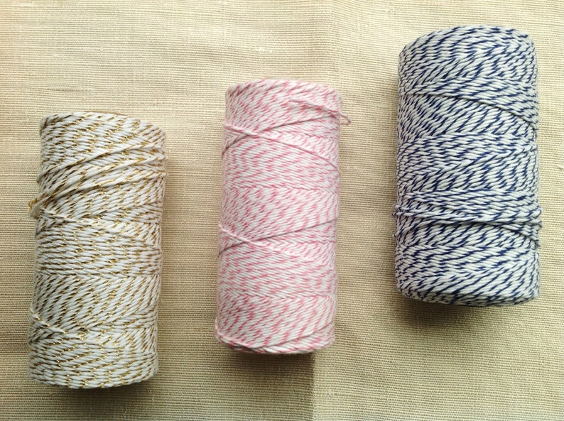 5m Pastel Pink Divine Twine 5.4 yards cotton candy pink & white striped cotton string gift wrapping supply baked goods goody bag image 4