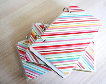 Mini Stripe Note Book / Reversible Covers Ring Binder / Red and Green Stripes / Yellow, Pink and Blue Stripes / Gift under 10