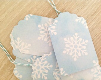 Blue Snowflake Gift Tags - Watercolour Vintage Gift Tag - Party Favour Tags - Hang Tag - Pale Blue Christmas gift tags - Crafting  Set of 10